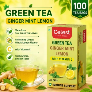 Celest Ginger, Mint & Lemon – 100 Teabags | Green Tea for Weight Loss | Green Tea with Vitamin C
