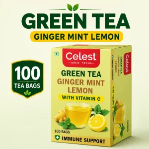 Celest Ginger, Mint & Lemon – 100 Teabags | Green Tea for Weight Loss | Green Tea with Vitamin C