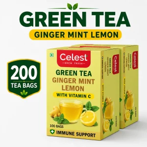 Celest Ginger Mint Lemon, 100 Teabags (Pack of 2) | Immunity Packed with Vitamin C | Green Tea