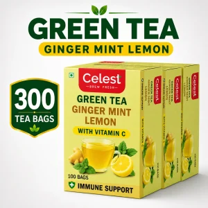 Celest Ginger Mint Lemon, 100 Teabags (Pack of 3) | Immunity Packed with Vitamin C | Green Tea