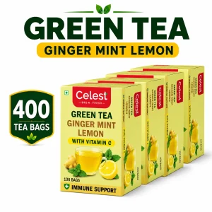 Celest Ginger Mint Lemon, 100 Teabags (Pack of 4) | Immunity Packed with Vitamin C | Green Tea