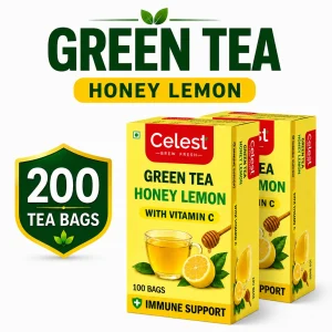 Celest Lemon and Honey - 100 Teabags (Pack of 2) | Vitamin C Enriched | Immunity Support Green Tea