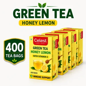 Celest Lemon and Honey - 100 Teabags (Pack of 4) | Vitamin C Enriched | Immunity Support Green Tea