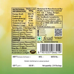 Celest Ginger, Mint & Lemon – 25 Teabags | Green Tea