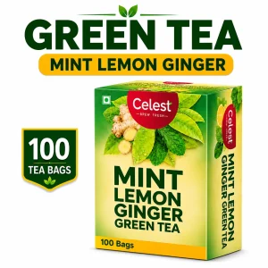 Celest Green Tea 100 Bags – Ginger, Mint & Lemon | Green Tea Bags 100 pcs