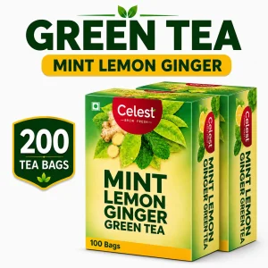 Celest Ginger Mint Lemon Green Tea 100 Tea Bags (Pack of 2) | Immunity Support | Refreshing & Energizing