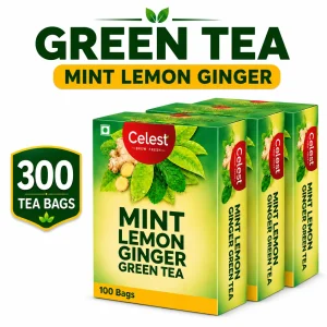Celest Ginger Mint Lemon Green Tea 100 Tea Bags (Pack of 3) | Immunity Support | Refreshing & Energizing